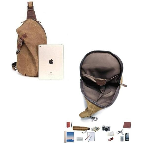 Mens Sling Backpack Crossbody Bag Waxed Canvas Waterproof Travel Shoulder Pack - Picture 2 of 7